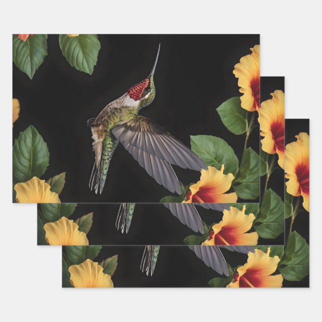 Hummingbird And Yellow Hibiscus, Wrapping Paper Sheet (Set)