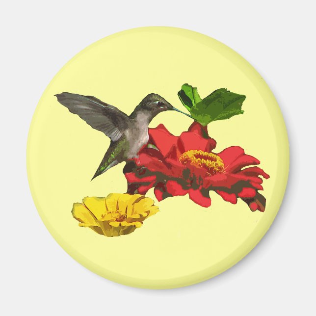 Hummingbird and Zinnias Magnet (Front)