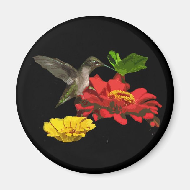 Hummingbird and Zinnias Magnet (Front)