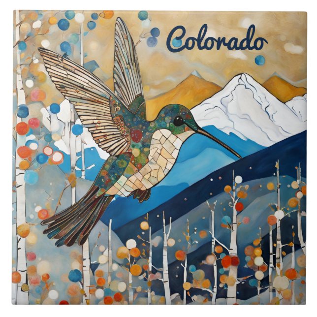 Hummingbird Art Nouveau  Ceramic Tile (Front)