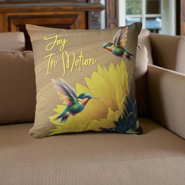 Hummingbird Art & Sunflower Photography Mix Cushion (Template and design on both sides of pillow.)