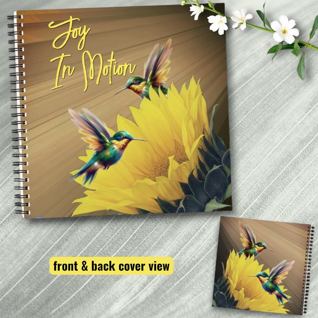 Hummingbird Art & Sunflower Photography Mix  Notebook (Square notebook cover front template and back view)