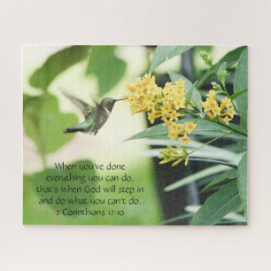 Hummingbird at Blossoms, Scripture Verse  Jigsaw Puzzle