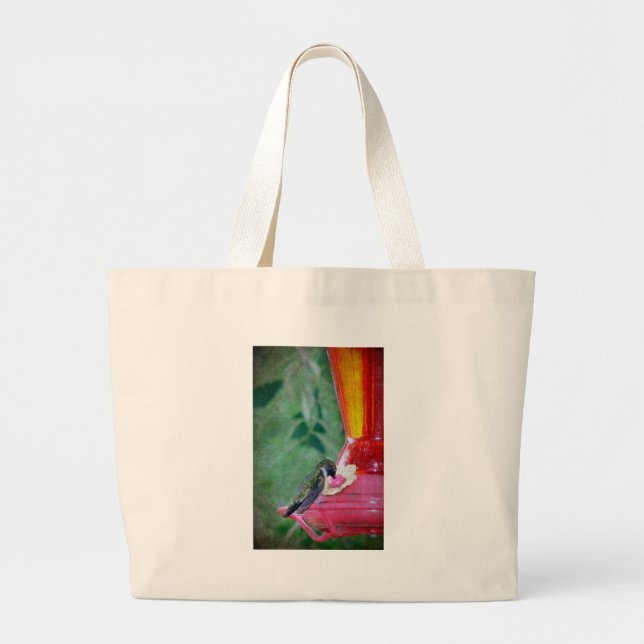 Hummingbird at Feeder Large Tote Bag (Front)