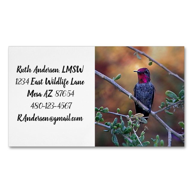 Hummingbird at sunset 	Magnetic business card (Front)