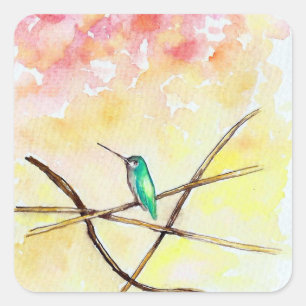 Hummingbird at Sunset Painting Square Sticker