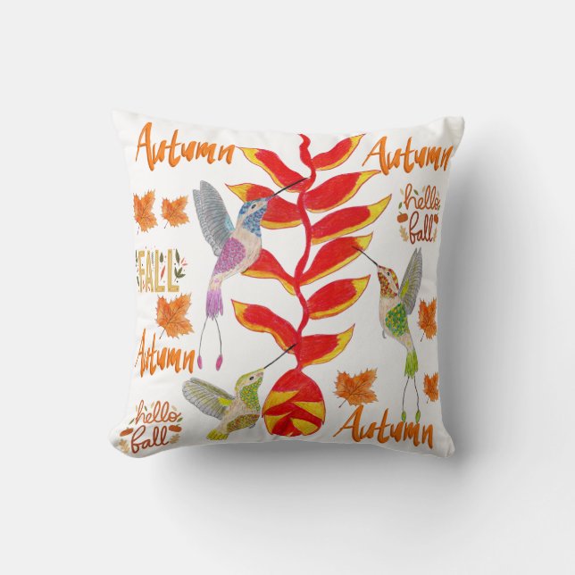 Hummingbird Autumn /Fall  Cushion (Front)
