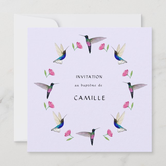 Hummingbird Baptism Invitation (Front)