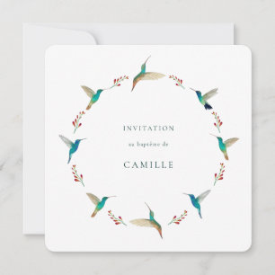 Hummingbird Baptism Invitation with Baby Photo