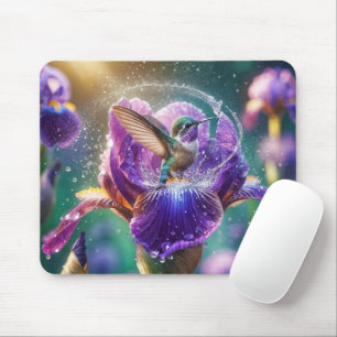 Hummingbird Bathing In an Iris Mouse Pad