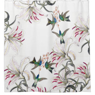Hummingbird Bird Asiatic Lily Flowers Shower Curtain