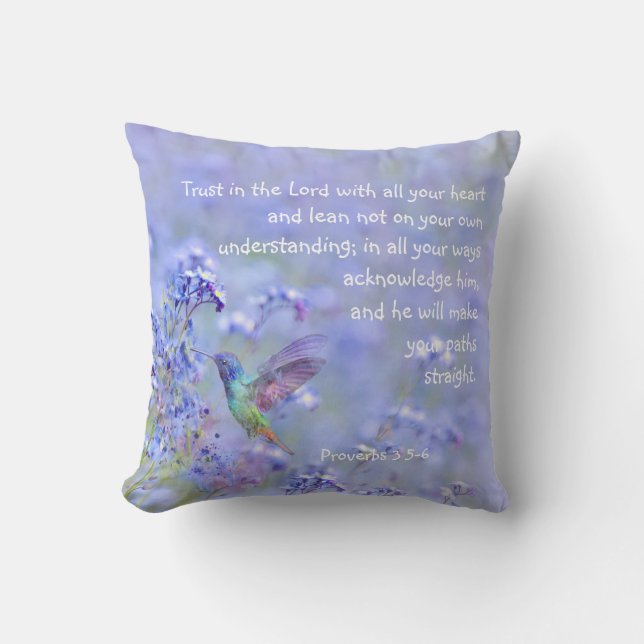 Hummingbird Bird Blue Garden Floral BibleScripture Cushion (Front)