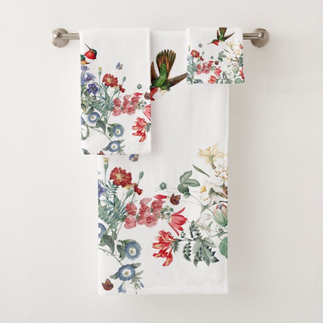 Hummingbird Bird Butterfly Flower Bath Towel Set (Insitu)