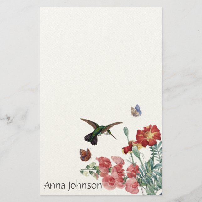 Hummingbird Bird Butterfly Flowers Stationery (Front)