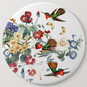 Hummingbird Bird Butterfly Garden Flowers Button