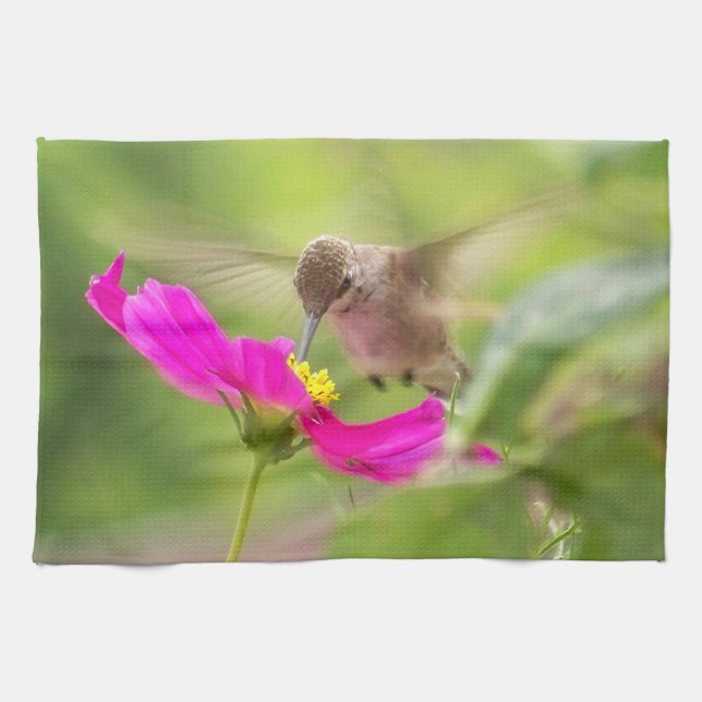 Hummingbird Bird Floral Animal Wildlife Flower Tea Towel (Horizontal)