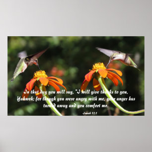 Hummingbird Bird Flower Floral Isaiah 12:2 Comfort Poster