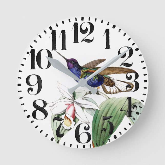 Hummingbird Bird Flowers Big Number Wall Clock (Front)