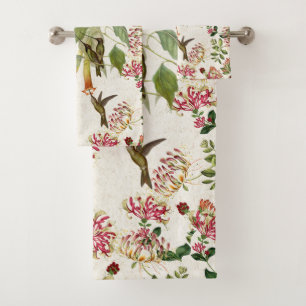 Hummingbird Bird Honeysuckle Flower Bath Towel Set