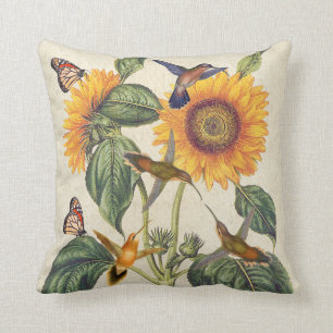 Hummingbird Bird Monarch Butterfly Sunflowers Cushion