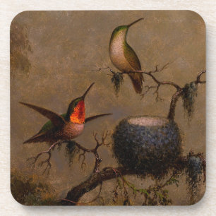Hummingbird bird nest victorian heade painting coaster
