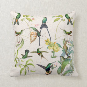 Hummingbird Bird Nests Orchid Flowers Throw Pillow