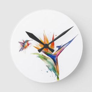 Hummingbird & Bird of Paradise Round Clock