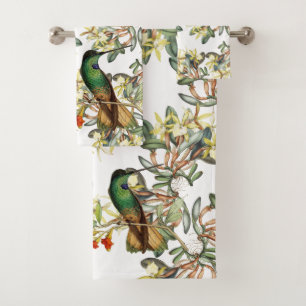 Hummingbird Bird Orchid Flowers Bath Towel Set
