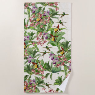 Hummingbird Bird Orchid Flowers Beach Towel