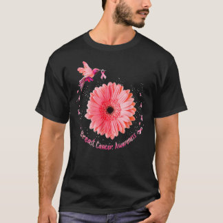 Hummingbird Bird Pink Daisy Breast Cancer Awarenes T-Shirt