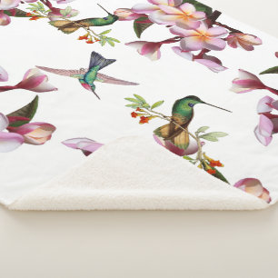 Hummingbird Bird Plumeria Flowers Sherpa Blanket