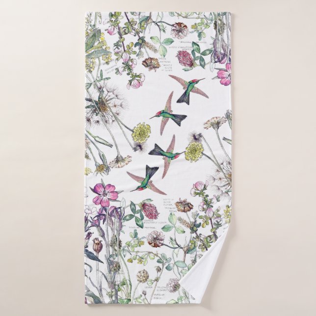Hummingbird Bird Wildflower Flower Bath Towel Set (Bath Towel)