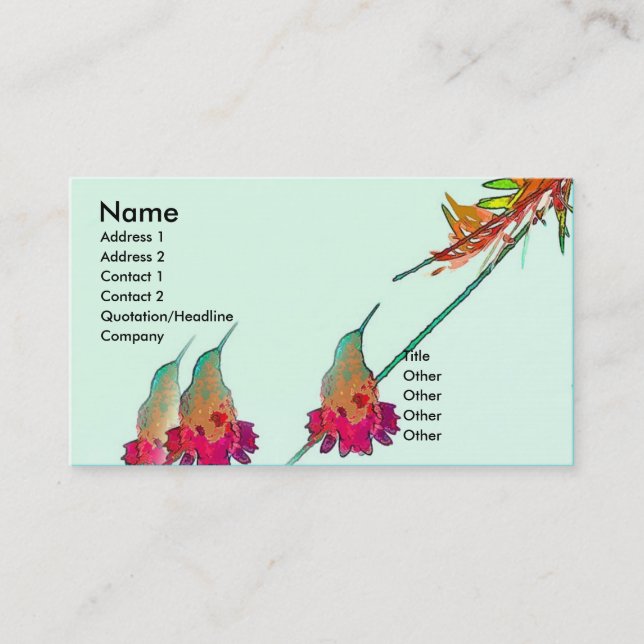 Hummingbird Bird Wildlife Animal Floral Business Card (Front)