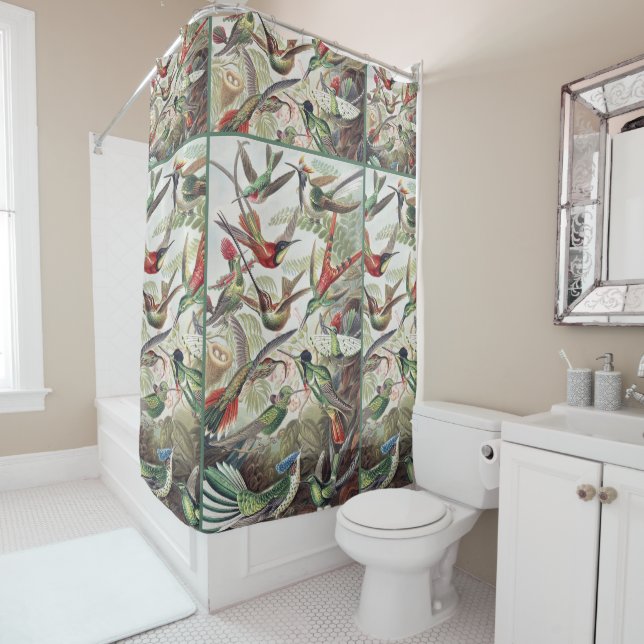 Hummingbird Bird Wildlife Classic Painting Shower Curtain (In Situ)