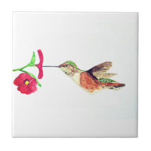 Hummingbird Bird Wildlife Watercolor Colourful Ceramic Tile