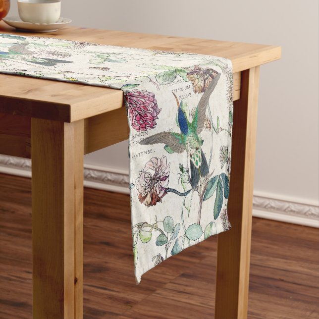 Hummingbird Birds Clover Flowers Table Runner (In Situ)