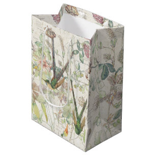 Hummingbird Birds Clover Wildflower Collage Medium Gift Bag
