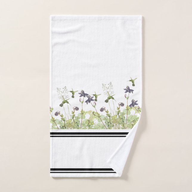 Hummingbird Birds Columbine Flowers Bath Towel Set (Hand Towel)