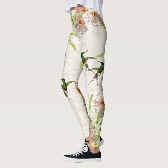 Hummingbird Birds Floral Animals Wildlife Leggings (Left)