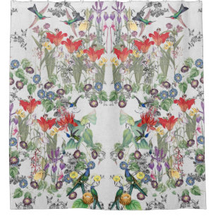 Hummingbird Birds Flower Garden Shower Curtain