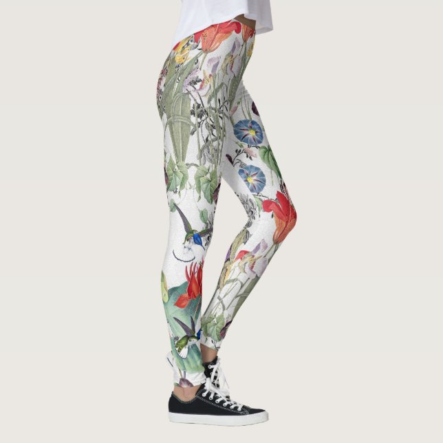 Hummingbird Birds Flowers All Over Print Leggings (Right)