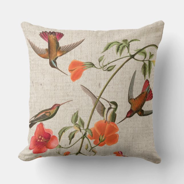 Hummingbird Birds Flowers Animals Audubon Pillow (Front)