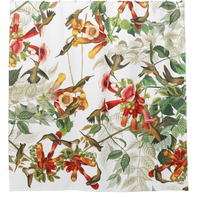 Hummingbird Birds Flowers Audubon Shower Curtain (Front)