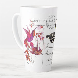 Hummingbird Birds Flying French Ephemera Latte Mug