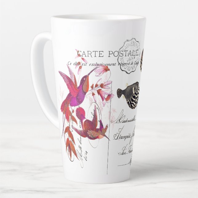 Hummingbird Birds Flying French Ephemera Latte Mug (Left Angle)