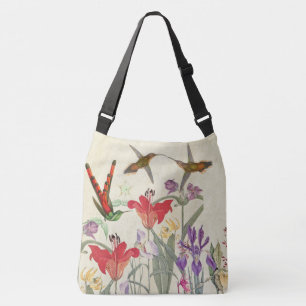 Hummingbird Birds Garden Flowers Shoulder Tote Bag