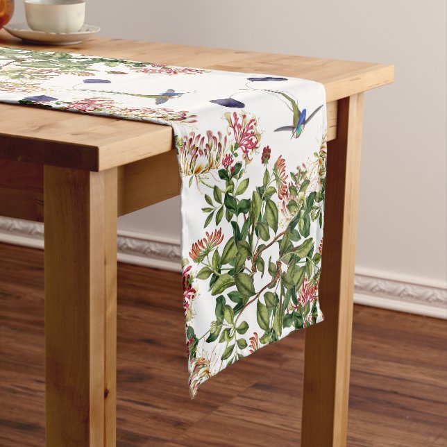 Hummingbird Birds Honeysuckle Flowers Table Runner (In Situ)
