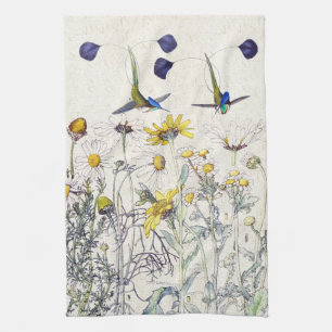 Hummingbird Birds Mums Wildflowers Kitchen Towel