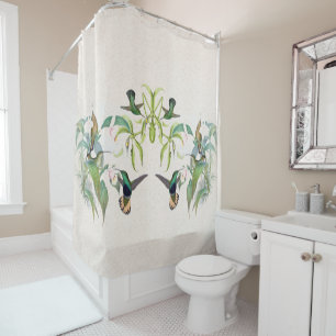 Hummingbird Birds Orchid Flowers Shower Curtain