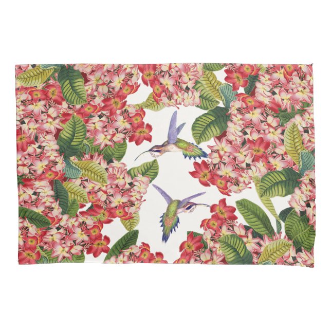 Hummingbird Birds Plumeria Flowers Floral Pillowcase (Front)